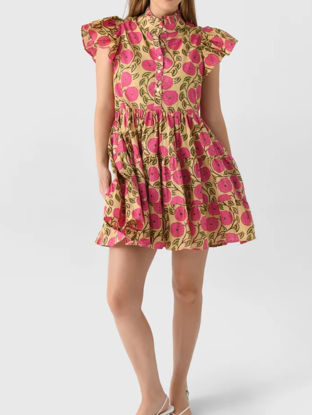 Lilbelle NWT Women’s Lou Mini Dress Tiered Ruffle Floral Pink Cream Size S/M